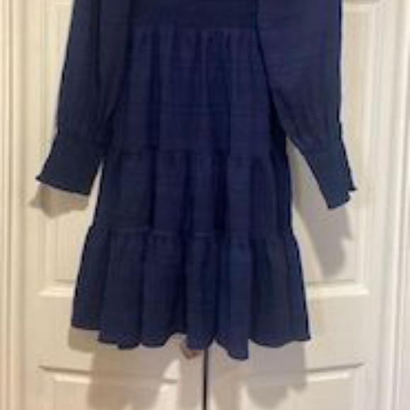 Navy Ruffle Detail Dress with Sleeves - Picture 2 of 2